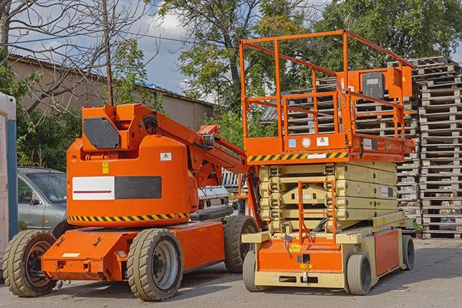 warehouse worker operating a forklift in a shipping yard in Crystal Lake, IL